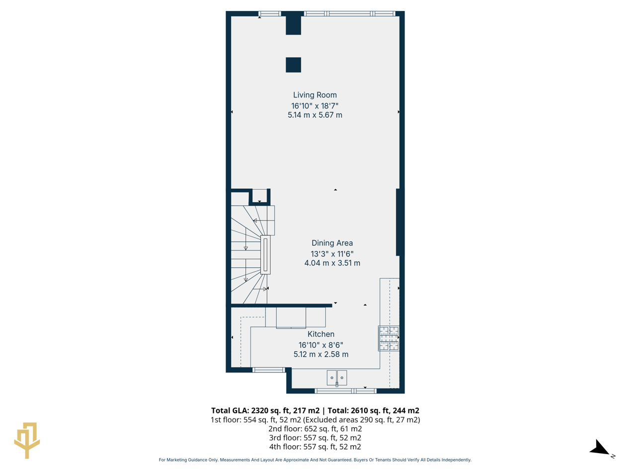 Second floor 2D floor plan with room dimensions and square footage