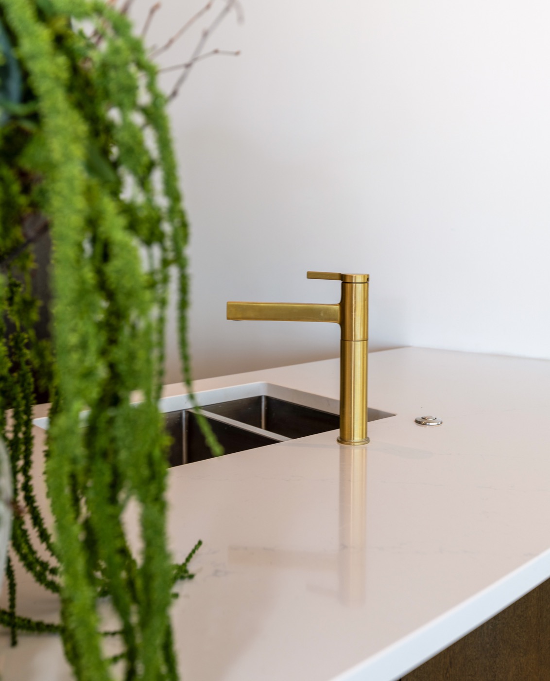 Kitchen detail with brass fixtures